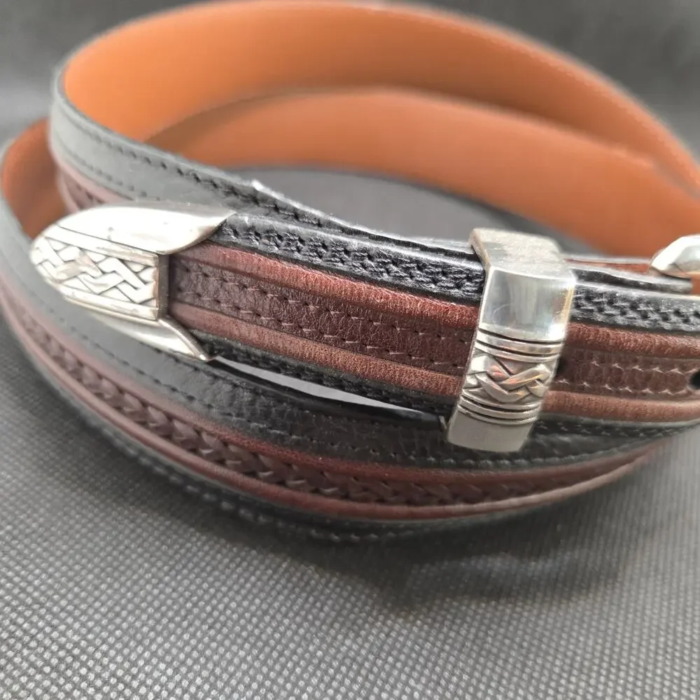 Brighton Onyx Belt 12200 Size 44 Pinon Hills Inlay Black w/ Brown Braided Accent